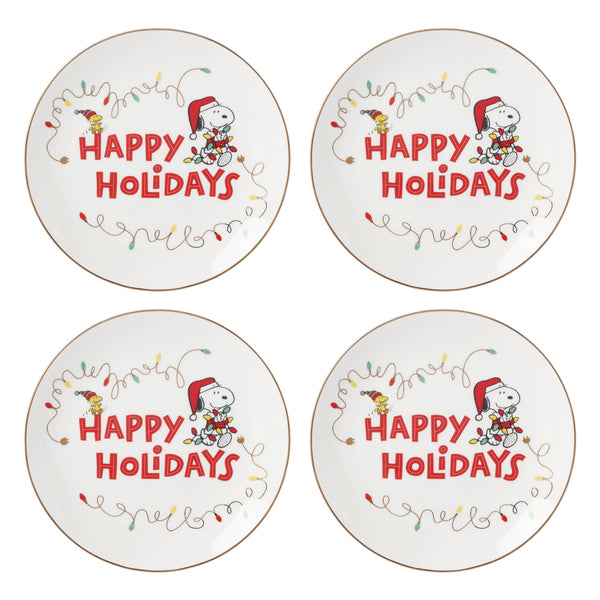 Lenox Snoopy Christmas Accent Plates, Set of 4 Multi, IVORY PORCELAIN 896321