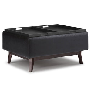 English Elm Owen - Mid-Century Style Coffee Table Ottoman With Storage & Serving Trays In Distressed Black Vegan Leather B136P160673-GIGA