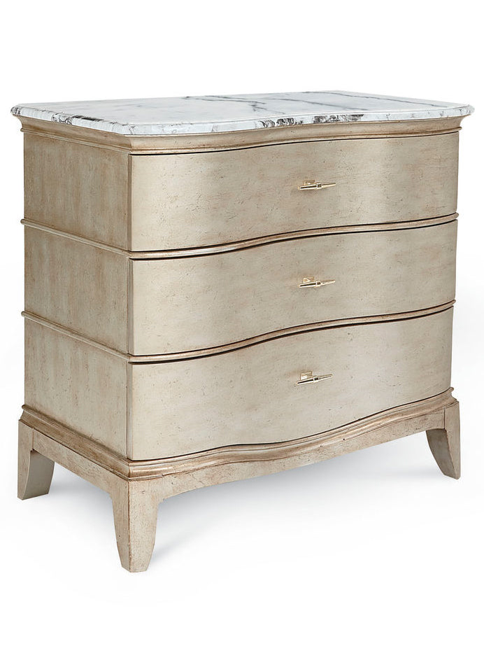 A.R.T. Furniture Starlite Bachelor Chest: Glamorous Peri Finish With Neapolitan Marble Top And Elegant Storage Drawers Silver, White Parawood Solids,Primavera Veneer,Metal,Marble 406142-2227