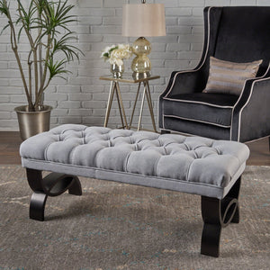 English Elm Hilton Tufted Upholstered Bench Ottoman with Diamond Stitching and Vintage Curved Legs 54743.00LGY