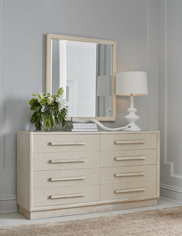 A.R.T. Furniture Cotiere Dresser: Contemporary Linen Finish With 8 Drawers, Cedar-lined Bottoms & Soft-close Glides Beige Material, Parawood Solids,Mixed Split Cathedral And Quarter White Oak Veneers,Fabric 299130-2349