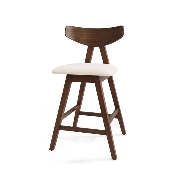 English Elm Christopher Knight Home® - Counter Stool mid-century set of 2 with rubberwood splayed legs, upholstered seats & footrests, 25" seat height Light beige 71185.00LBGE