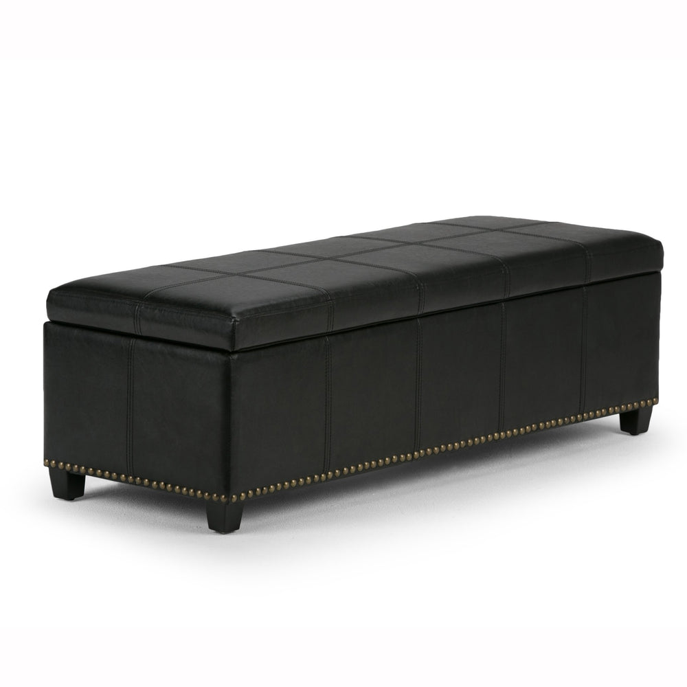 English Elm Kingsley Large Storage Ottoman with Nailhead Trim and Child-Safe Hinge – Faux Leather Bench Seat Black B136P158177