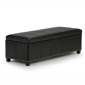 English Elm Kingsley Large Storage Ottoman with Nailhead Trim and Child-Safe Hinge – Faux Leather Bench Seat Black B136P158177