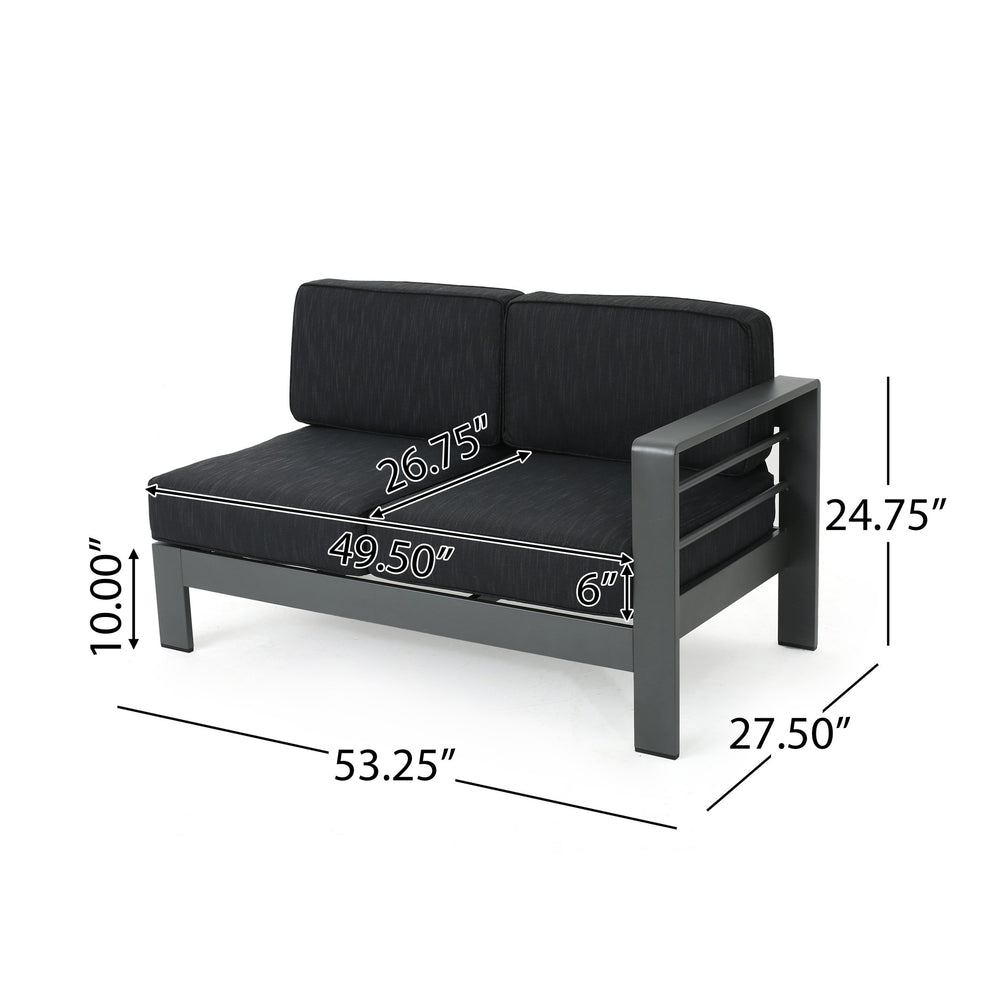 English Elm Cape Coral Modular Outdoor Sectional Aluminum Frame Khaki Cushions Glass Table 57591.00GRY