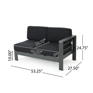 English Elm Cape Coral Modular Outdoor Sectional Aluminum Frame Khaki Cushions Glass Table 57591.00GRY