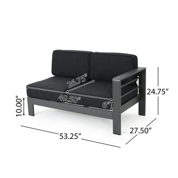 English Elm Cape Coral Modular Outdoor Sectional Aluminum Frame Khaki Cushions Glass Table 57591.00GRY