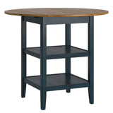 Homelegance By Top-Line Theordore Antique Finish 2 Side Drop Leaf Round Counter Height Table Blue Rubberwood