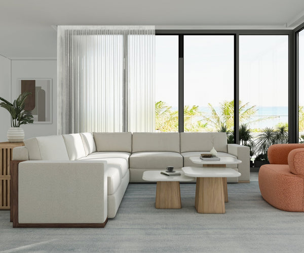 A.R.T. Furniture Portico Bunching Tables - Modern Contemporary Design With Honed Travertine Tops, Versatile Pairing! Brown, White Parawood Solids,Mindi Veneers,Travertine 323316-3335