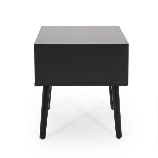 English Elm Christopher Knight Home® - END TABLE Mid-Century Modern Two-Toned End Table with Drawer, Faux Wood Top & Splayed Legs for Living Room Black White 66761.00BLKWHT