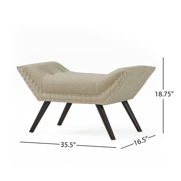 English Elm Christopher Knight Home® - Modern Button Tufted Sitting Bench with Nailhead Trim and Birch Wood Legs — Upholstered Accent Ottoman for Entryway or Living Room Seating Beige 54753.00ALM