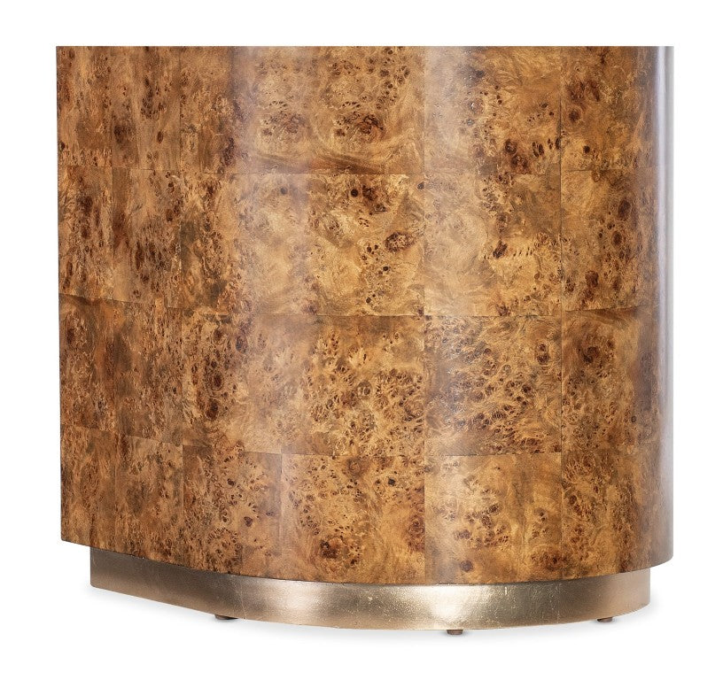 Hooker Furniture Melange Mappa Burl Half-Oval Accent Table With Warm Golden Finish And Gold Plinth Base, 22X24x24 628-50718-80