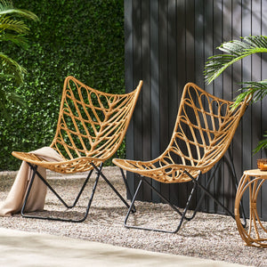 English Elm Bryson Wicker Rattan Outdoor Accent Chair Boho Modern Patio Seating with Geometric Base 70651.00LBRN