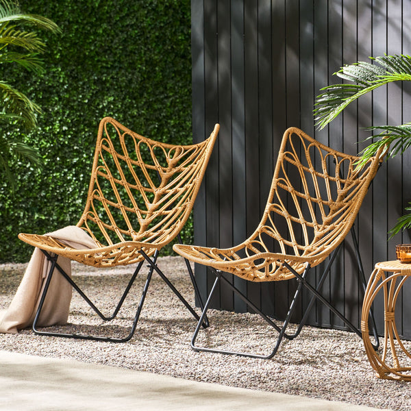 English Elm Bryson Wicker Rattan Outdoor Accent Chair Boho Modern Patio Seating with Geometric Base 70651.00LBRN