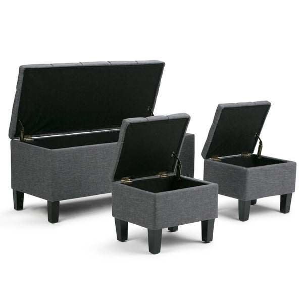English Elm Dover 3-Piece Storage Ottoman Set In Slate Grey - Stylish Seating & Hidden Storage For Your Home B136P159056