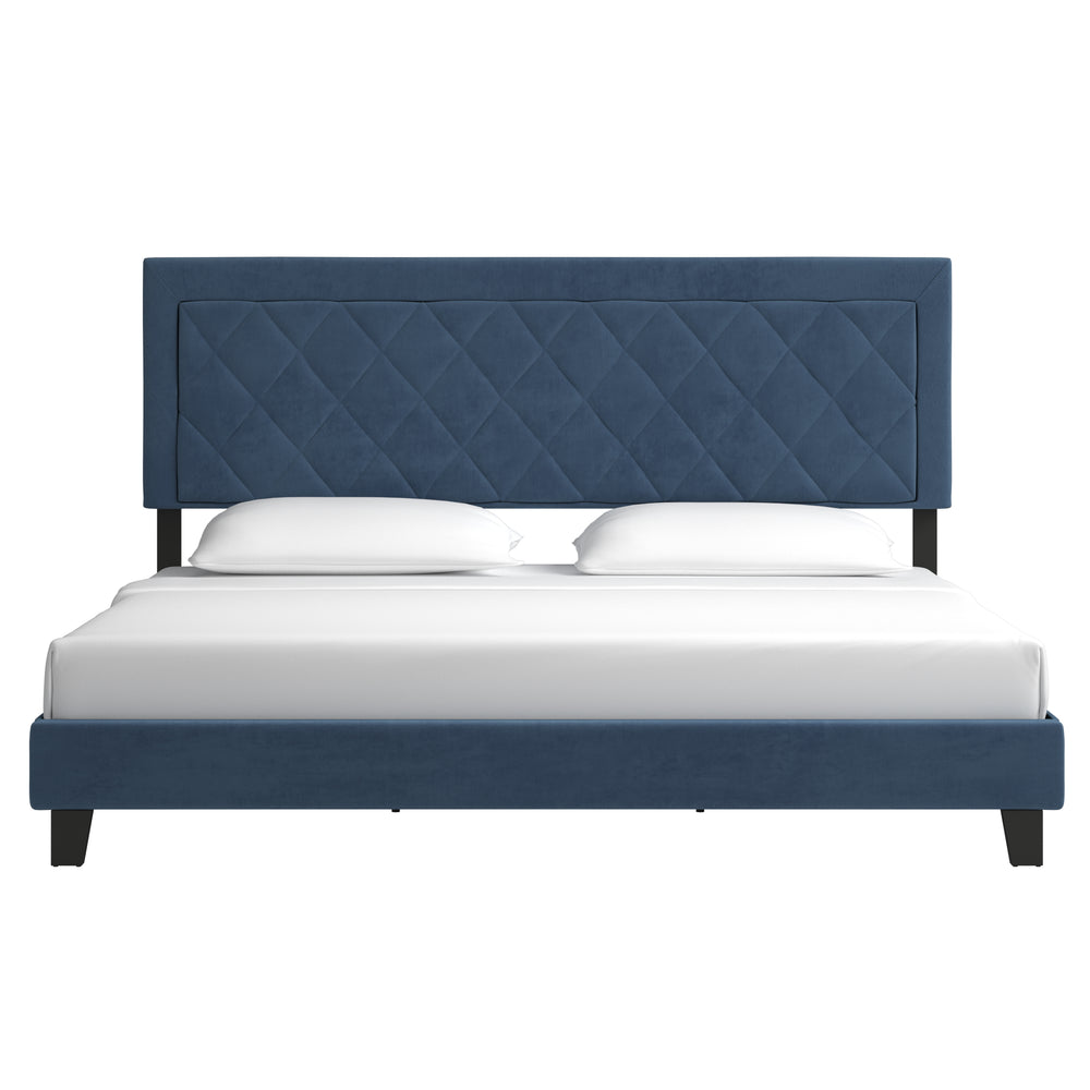 Homelegance By Top-Line Terrell Black Finish Frame with Velvet Fabric Platform Bed Blue Velvet
