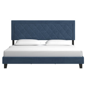 Homelegance By Top-Line Terrell Black Finish Frame with Velvet Fabric Platform Bed Blue Velvet