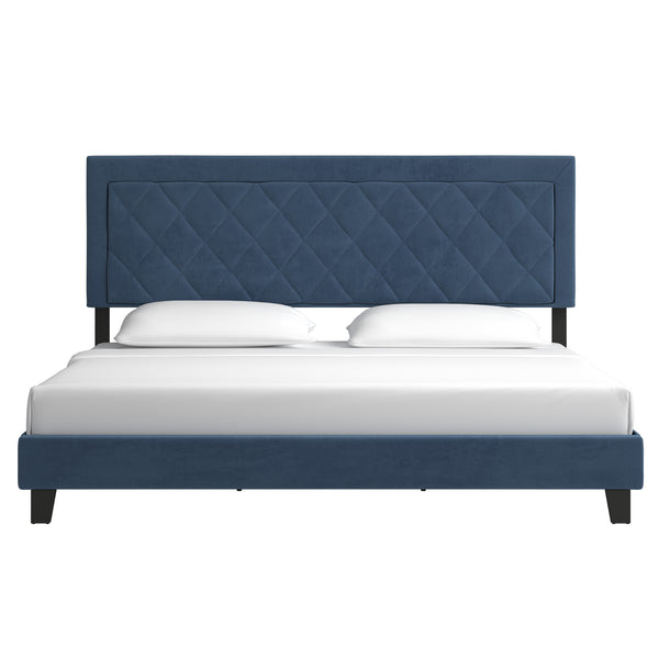 Homelegance By Top-Line Terrell Black Finish Frame with Velvet Fabric Platform Bed Blue Velvet
