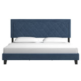 Homelegance By Top-Line Terrell Black Finish Frame with Velvet Fabric Platform Bed Blue Velvet