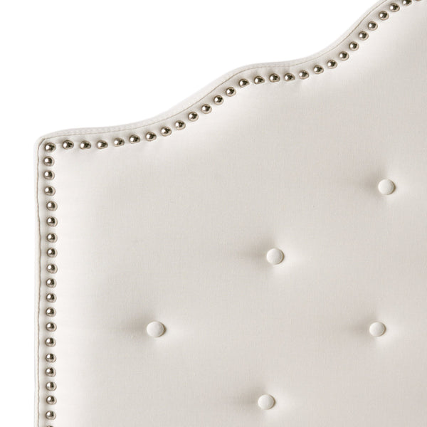 English Elm Tufted Queen Headboard with Nailhead Trim Solid Wood Frame and Adjustable Metal Legs Ivory 57877.00IVY