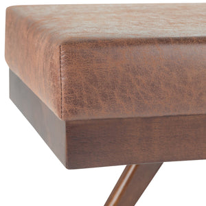 English Elm Chanelle Mid Century Ottoman Bench with Distressed Vegan Faux Leather, Solid Rubberwood Frame, 48" Light Brown B136P159223