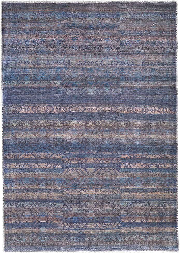 Feizy Rugs Voss Collection Bold Geometric Polyester Rug - Eye-catching Transitional Design For Any Space Blue,Purple,Brown Polyester Vos39h3fblugrnf71