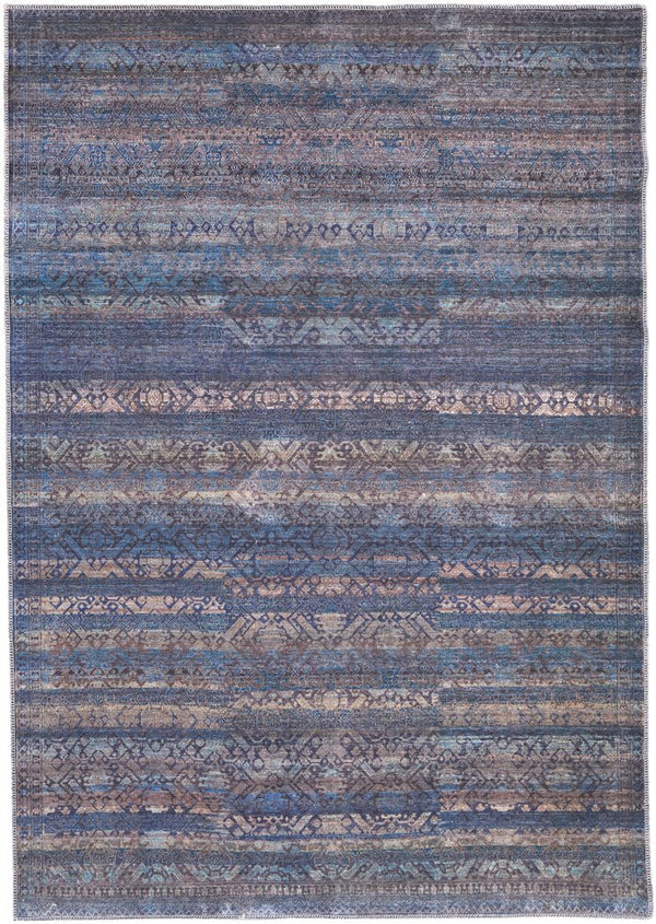 Feizy Rugs Voss Collection Bold Geometric Polyester Rug - Eye-catching Transitional Design For Any Space Blue,Purple,Brown Polyester Vos39h3fblugrnf71