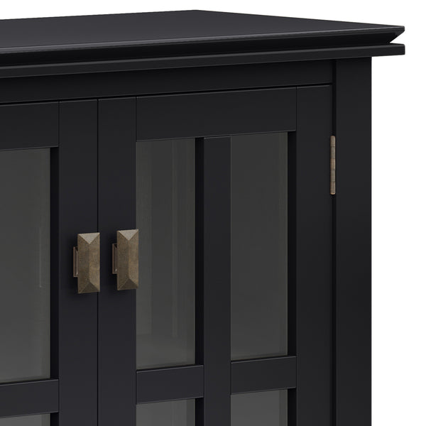 English Elm Artisan Low Storage Cabinet - Elegant Black Design With Glass Doors And Adjustable Shelves For Versatile Use B136P158391