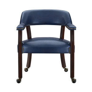 English Elm Steve Silver - Tournament Captain Arm Chair with Casters, Medium Cherry Frame, Blue Faux Leather, Nailhead Trim, Swivel Comfort B081P157248