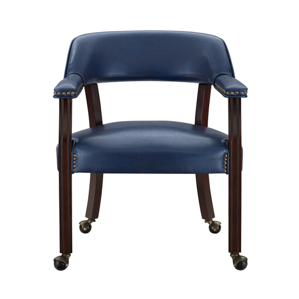 English Elm Steve Silver - Tournament Captain Arm Chair with Casters, Medium Cherry Frame, Blue Faux Leather, Nailhead Trim, Swivel Comfort B081P157248