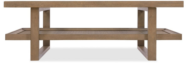 Hooker Furniture Sonnet Wren Finish Rectangle Cocktail Table With Tempered Glass Top, Woven Cane Shelf, Minimalist Style 6072-80110-85