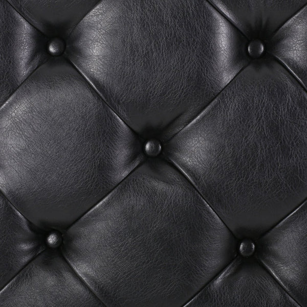 English Elm Round Tufted Pu Leather Ottoman with Open Shelf Storage for Living Room Black 71589.00