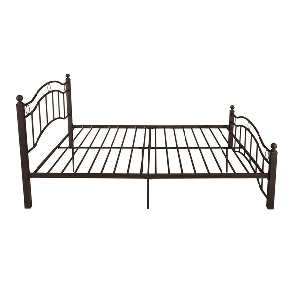 English Elm Queen Iron Platform Bed Camelback Headboard Geometric Finial Posts Victorian Loft Style Copper 63298.00HMCOP-Q
