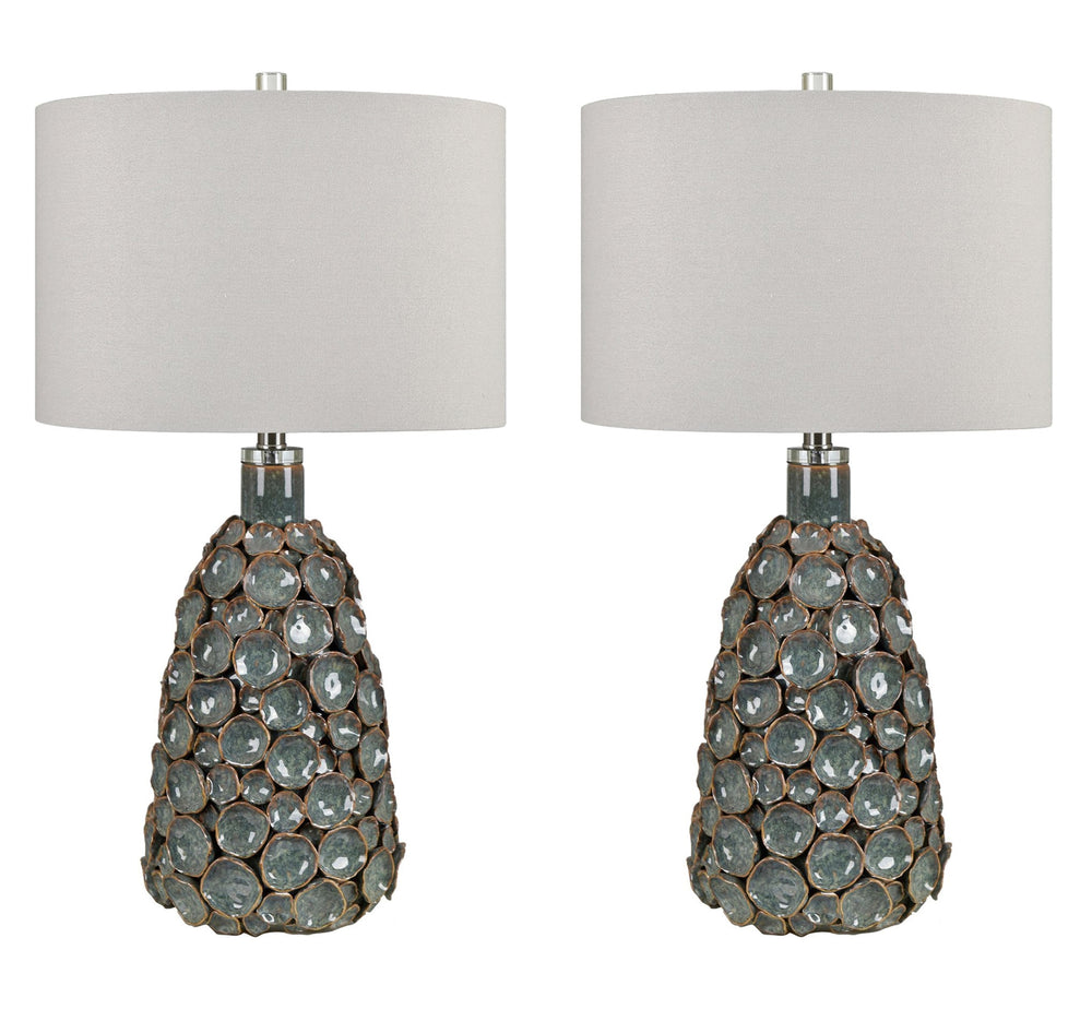 Crestview Collection 28.25"H Stunning Teal And Brown Ceramic Table Lamp With Textured Design And White Linen Shade   Cvap3130