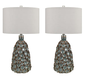 Crestview Collection 28.25"H Stunning Teal And Brown Ceramic Table Lamp With Textured Design And White Linen Shade   Cvap3130