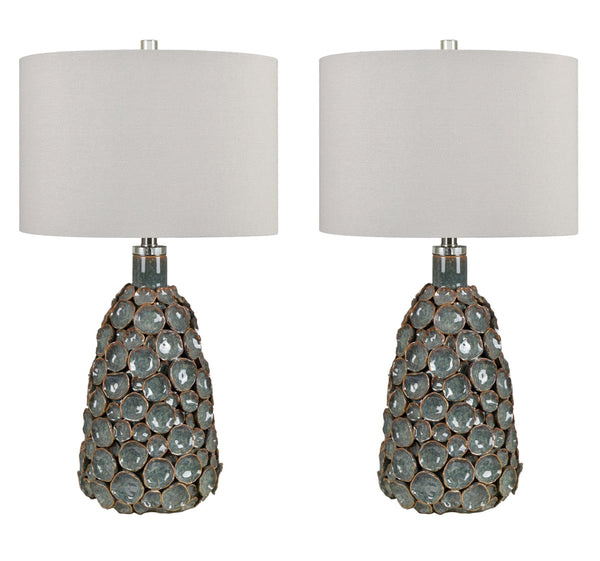 Crestview Collection 28.25"H Stunning Teal And Brown Ceramic Table Lamp With Textured Design And White Linen Shade   Cvap3130