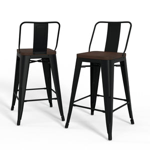 English Elm Rayne 24" Industrial Metal & Wood Counter Stools Set Of 4 - Chic Black & Elm For Modern Spaces B136P159490-GIGA