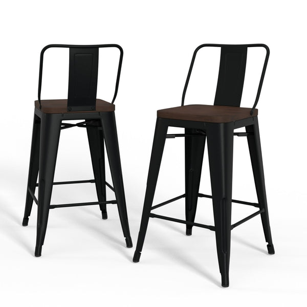 English Elm Rayne 24" Industrial Metal & Wood Counter Stools Set Of 4 - Chic Black & Elm For Modern Spaces B136P159490-GIGA