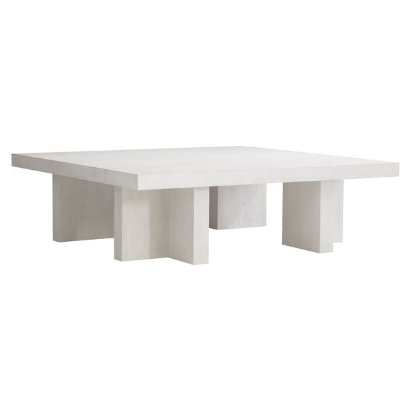 Bernhardt Bernhardt Sandblasted White Blythe Cocktail Table 54" Square Sculptural L-Leg Modern-Rustic Centerpiece 485011