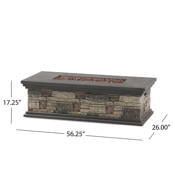 English Elm Rectangle Mgo Propane Fire Pit Faux Stone Finish 50000 Btu Outdoor Patio Centerpiece 63692.00-50K