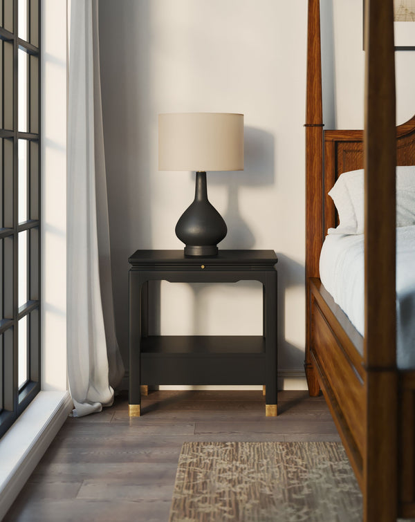 A.R.T. Furniture Eave Bedside Table - Elegant Traditional Nightstand With Asian Influence In Rich Ink Finish Black Material(S), Poplar And Parawood Solids 336140-1818
