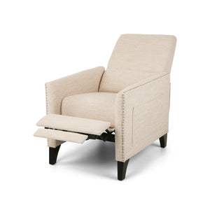 English Elm Pushback Recliner Accent Chair Solid Birch Frame Rivet Detail Mid-century Living Room Seat Beige 65532.00BGE