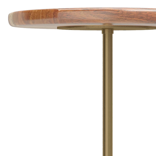 English Elm Becker Round Side Table with Acacia Wood Top, Antique Brass Stem & White Marble Base, 15" x 23" B136P159926