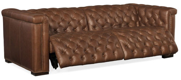 Hooker Furniture Savion Hand-Wiped Top-Grain Leather Power Reclining Sofa With Tufted Back And Adjustable Headrests Medium Brown SS434-1.5RL-P-PH-089