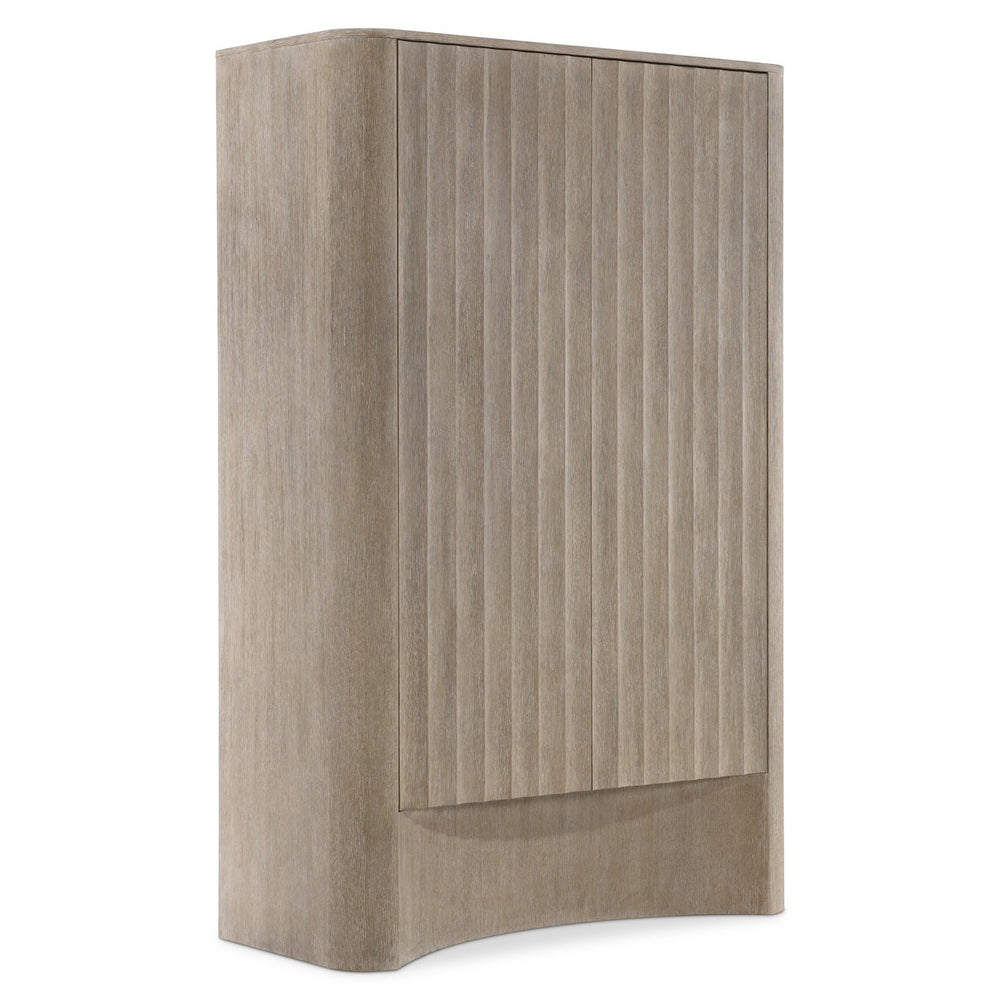 Bernhardt Bernhardt Loggia Bar Cabinet With Aria Wire-Brushed Oak, Fluted Doors, Mirrored Back & Lighting 345845