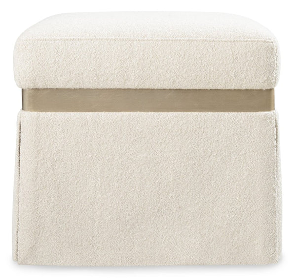 Hooker Furniture Melange Dream Weaver Pouf Inverness Natural Upholstery, Champagne Trim, Skirted Square Seat For Versatile Use 628-50734-05