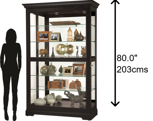 Hekman Furniture 680624 Kane Ii Curio Cabinet - Elegant Black Glass Display With Adjustable Shelves & Lighting Features Black Satin Kane Ii 680624