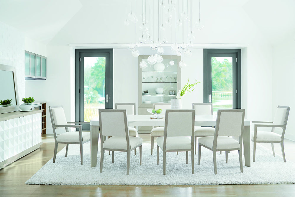 Bernhardt Bernhardt Axiom 9-Piece Dining Set — Extendable Linear White Table, Upholstered Chairs, Modern Textures K1934