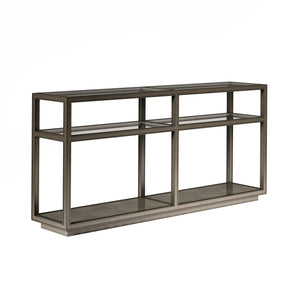 A.R.T. Furniture Cove Glam Console Table: Elegant Tempered Glass Top, Cork Shelves & Rubberwood Base For Modern Style Grey Rubberwood Solids,Primavera Veneer,Glass,Cork 349307-2743