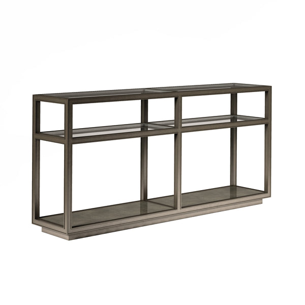 A.R.T. Furniture Cove Glam Console Table: Elegant Tempered Glass Top, Cork Shelves & Rubberwood Base For Modern Style Grey Rubberwood Solids,Primavera Veneer,Glass,Cork 349307-2743